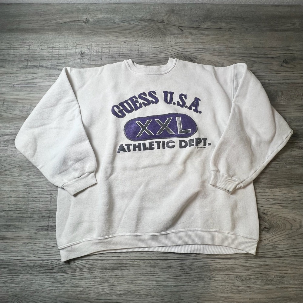 Guess Sweatshirt Mens Large Cream 1992 Vintage Hanes Heavyweight Athletic Dept